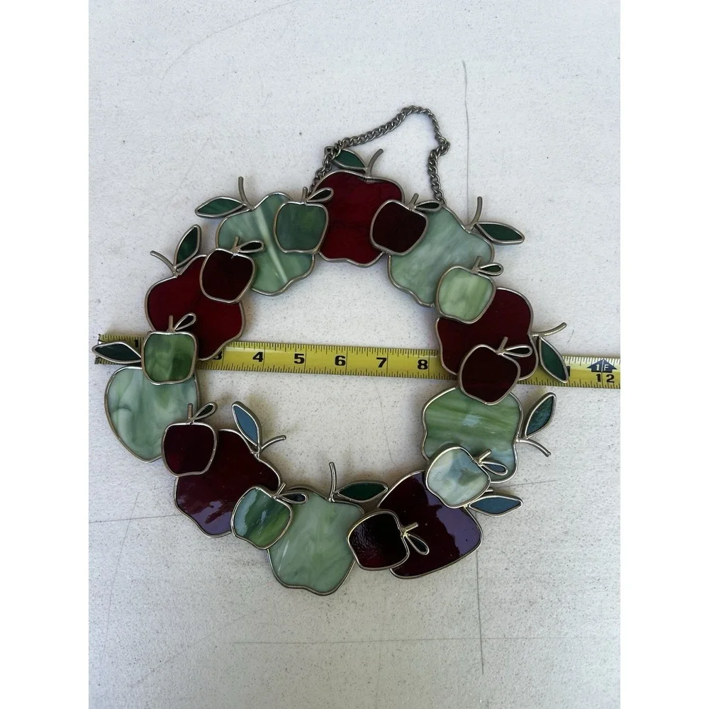 Stained Glass Wreath Chain For Hanging Apples Red Green Fall Teacher Sun Catcher - Picture 5 of 8